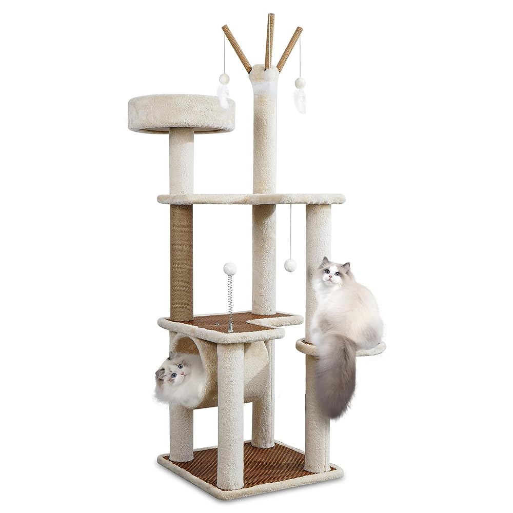 キャットタワー ラタン 製 多頭飼い 木製 猫タワー 大型 人気 据え置き 天然麻紐 クーラーキャット・クライミング 運動不足解消 組み立て 設置 簡単 FT1